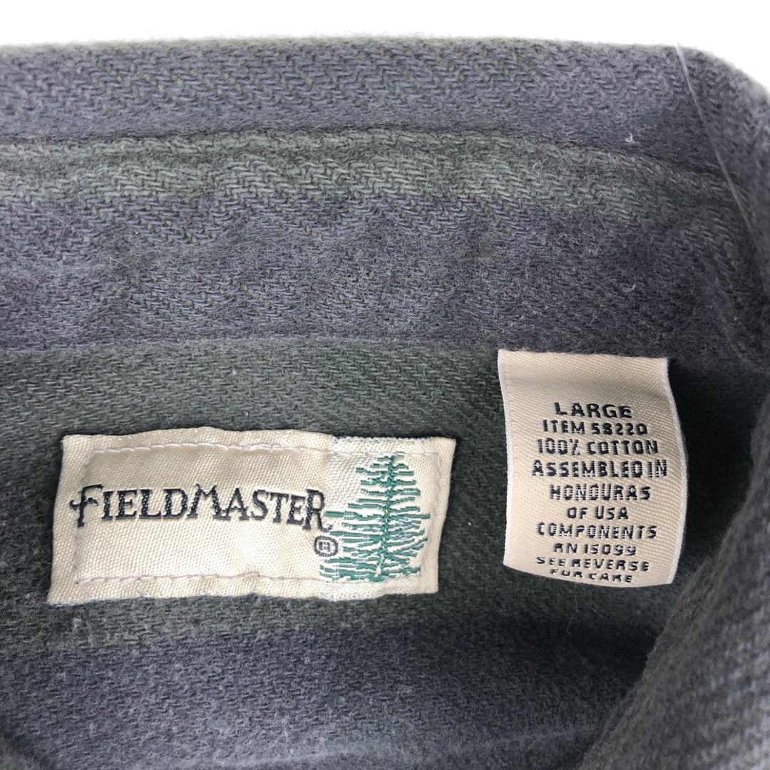 90'S Field Master Stripe Pattern Long-Sleeve Flannel Shirt, Men's Size L (Equivalent), Vintage cotton Khaki type Vintage Second Hand