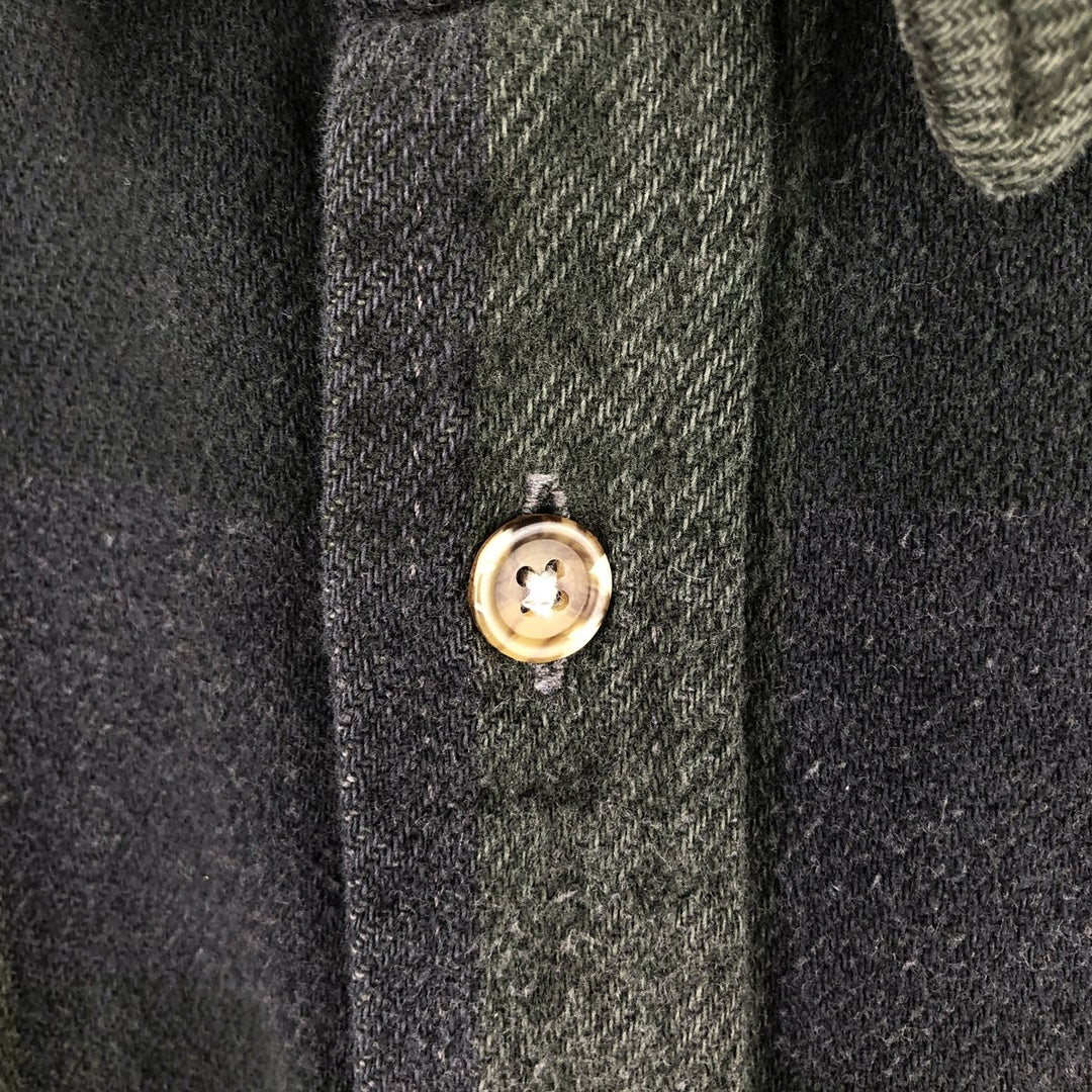 90'S Field Master Stripe Pattern Long-Sleeve Flannel Shirt, Men's Size L (Equivalent), Vintage cotton Khaki type Vintage Second Hand