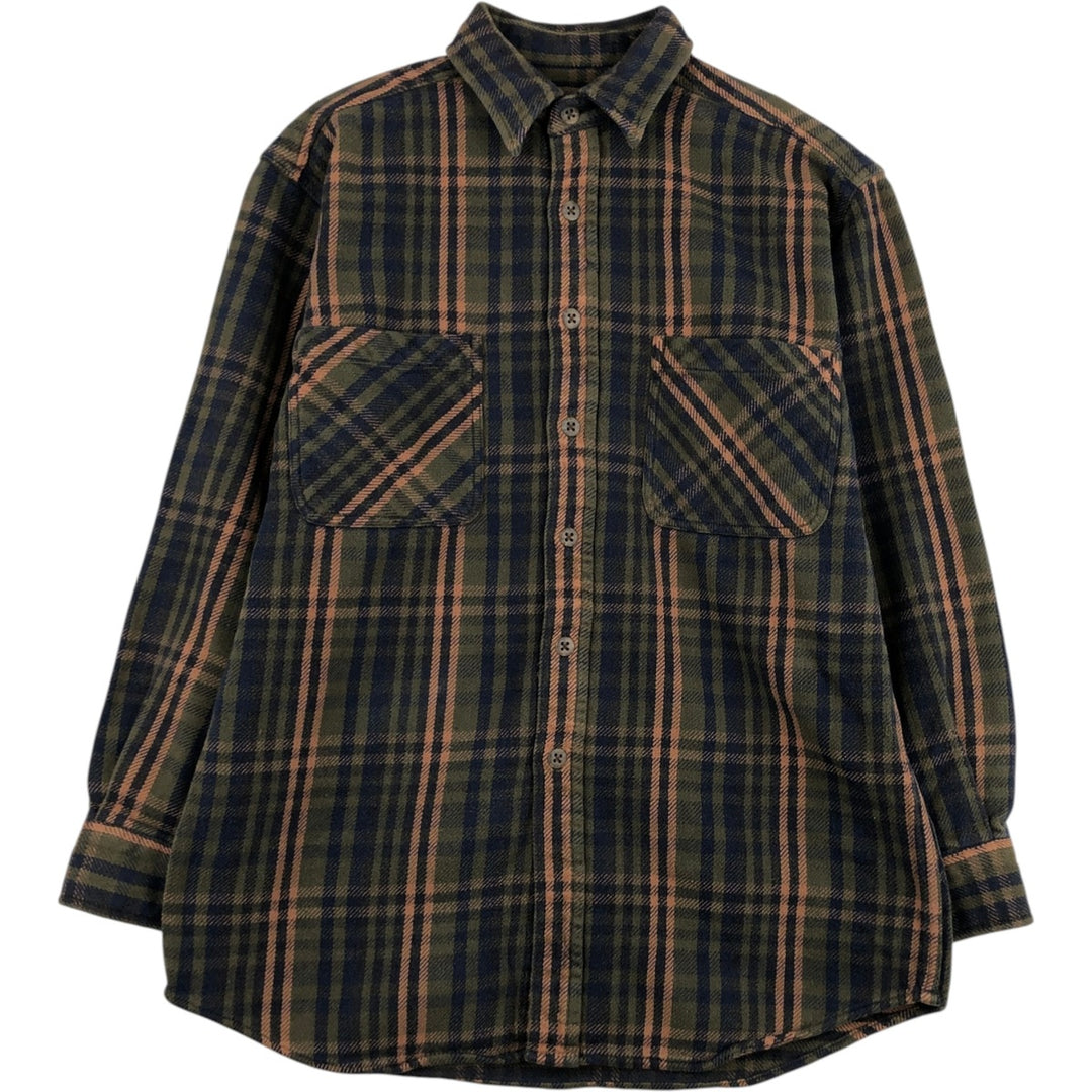 Vintage 90s-00'S St. John's Bay long-sleeved flannel check shirt, size M, men's cotton Khaki type Vintage Second Hand