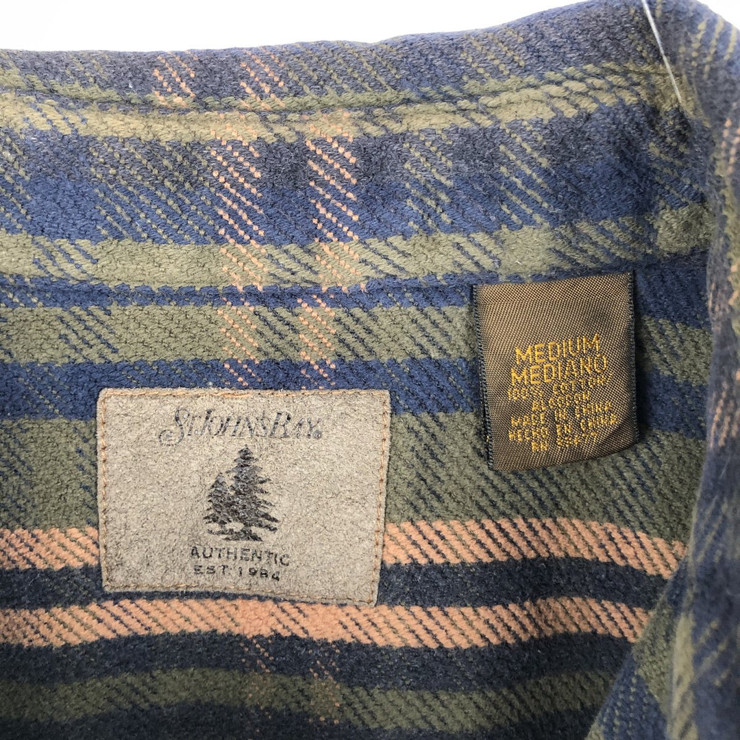 Vintage 90s-00'S St. John's Bay long-sleeved flannel check shirt, size M, men's cotton Khaki type Vintage Second Hand