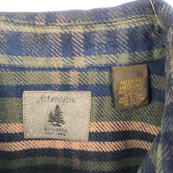 Vintage 90s-00'S St. John's Bay long-sleeved flannel check shirt, size M, men's cotton Khaki type Vintage Second Hand