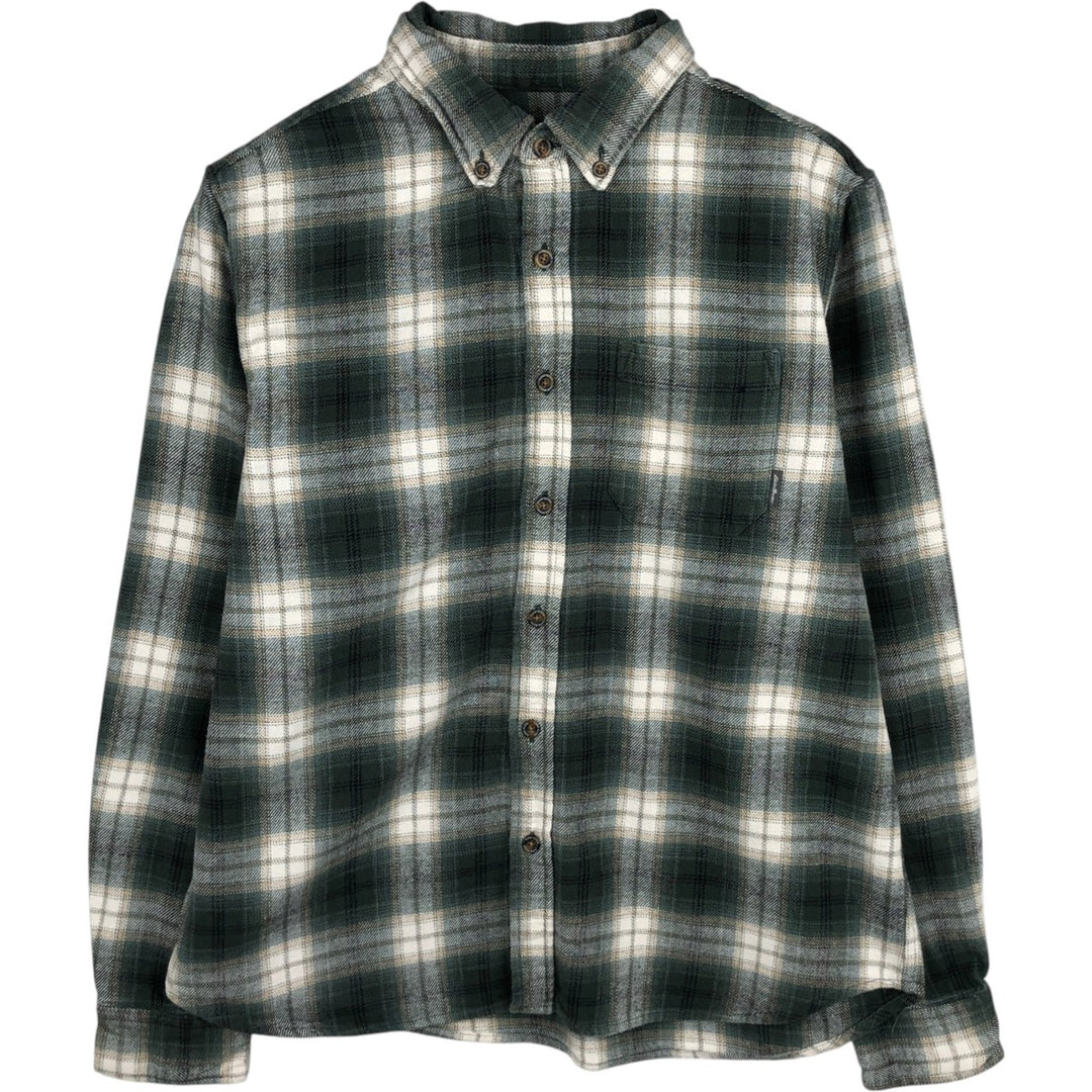 Eddie Bauer Ombre Check Long-Sleeve Button-Down Heavy Flannel Check Shirt, Men's Size L (approx.) unclear Green type dark green Vintage Second Hand