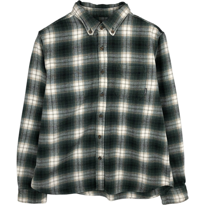 Eddie Bauer Ombre Check Long-Sleeve Button-Down Heavy Flannel Check Shirt, Men's Size L (approx.) unclear Green type dark green Vintage Second Hand