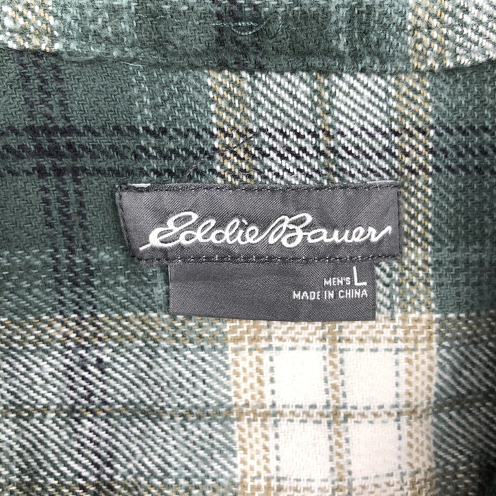 Eddie Bauer Ombre Check Long-Sleeve Button-Down Heavy Flannel Check Shirt, Men's Size L (approx.) unclear Green type dark green Vintage Second Hand