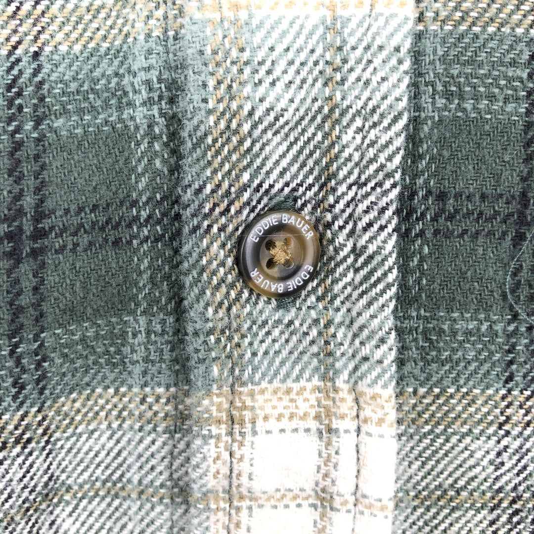 Eddie Bauer Ombre Check Long-Sleeve Button-Down Heavy Flannel Check Shirt, Men's Size L (approx.) unclear Green type dark green Vintage Second Hand