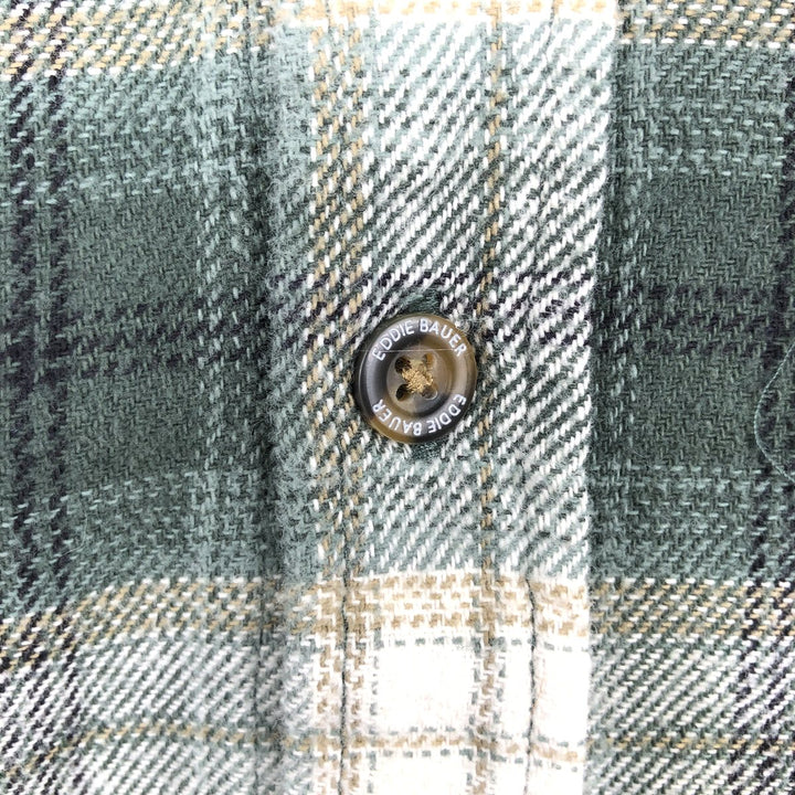 Eddie Bauer Ombre Check Long-Sleeve Button-Down Heavy Flannel Check Shirt, Men's Size L (approx.) unclear Green type dark green Vintage Second Hand