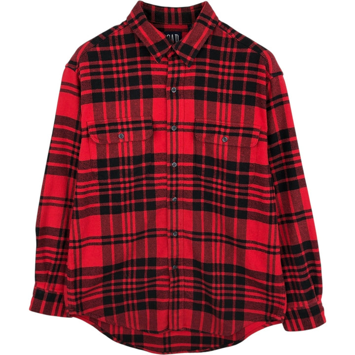90'S GAP (Old GAP) Long-Sleeve Heavy Flannel Check Shirt, Men's Size M (Equivalent), Vintage cotton red type Vintage Second Hand