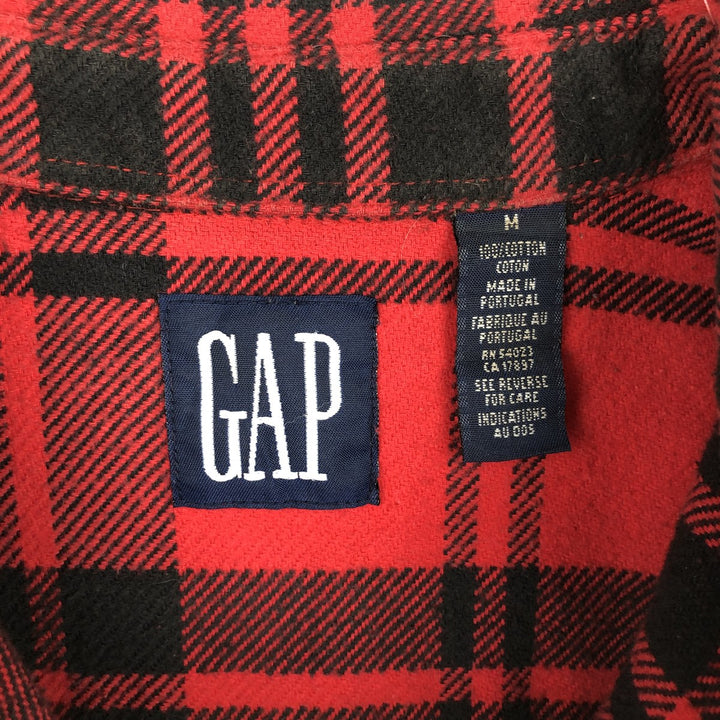 90'S GAP (Old GAP) Long-Sleeve Heavy Flannel Check Shirt, Men's Size M (Equivalent), Vintage cotton red type Vintage Second Hand