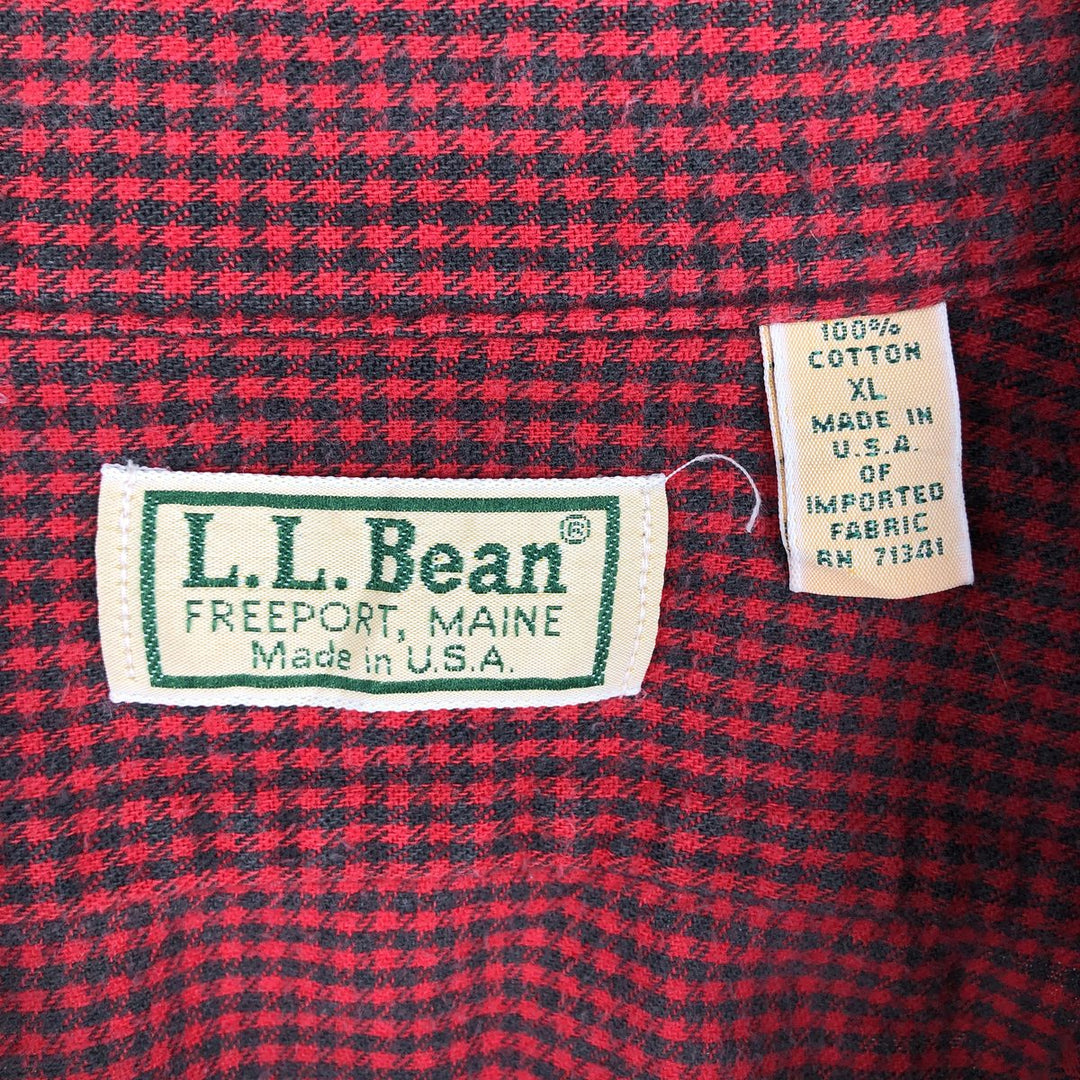 90'S LL Bean Long-Sleeve Flannel Check Shirt, Made in USA, Men's XL (approx.) cotton red type Vintage Second Hand