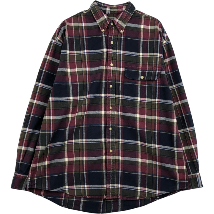Eddie Bauer Long Sleeve Button Down Light Flannel Check Shirt, Men's Size L cotton red type Vintage Second Hand