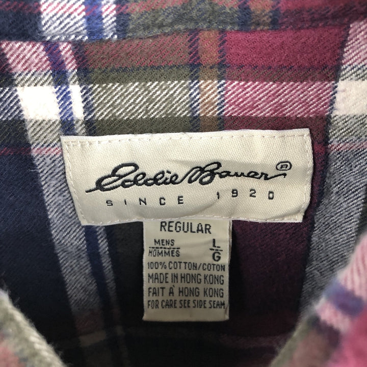 Eddie Bauer Long Sleeve Button Down Light Flannel Check Shirt, Men's Size L cotton red type Vintage Second Hand