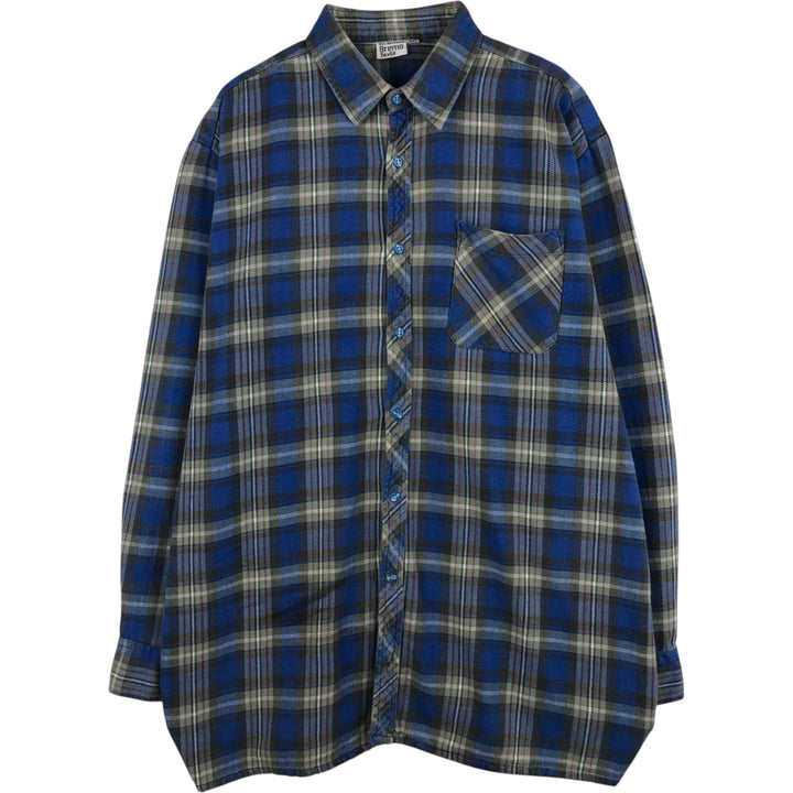 Bremo Textil Long-Sleeve Light Flannel Check Shirt, Men's Size L (approx.) cotton blue type Vintage Second Hand