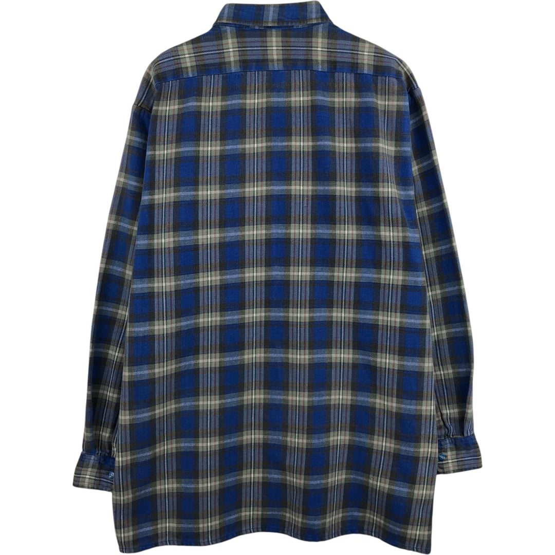 Bremo Textil Long-Sleeve Light Flannel Check Shirt, Men's Size L (approx.) cotton blue type Vintage Second Hand