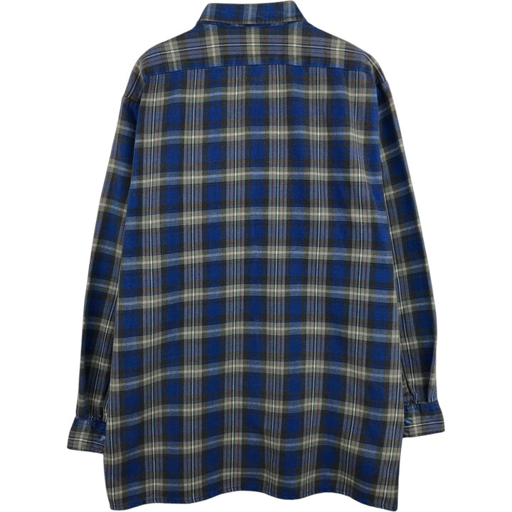 Bremo Textil Long-Sleeve Light Flannel Check Shirt, Men's Size L (approx.) cotton blue type Vintage Second Hand