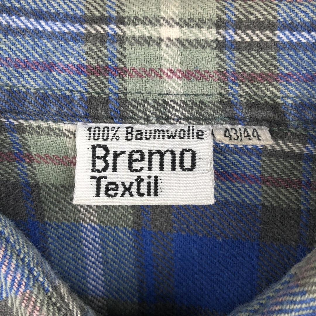 Bremo Textil Long-Sleeve Light Flannel Check Shirt, Men's Size L (approx.) cotton blue type Vintage Second Hand