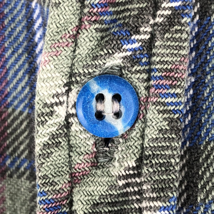 Bremo Textil Long-Sleeve Light Flannel Check Shirt, Men's Size L (approx.) cotton blue type Vintage Second Hand