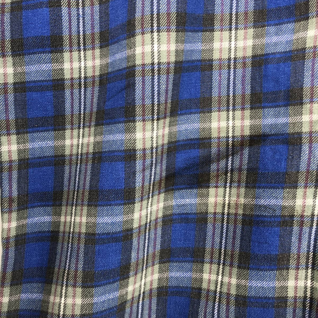 Bremo Textil Long-Sleeve Light Flannel Check Shirt, Men's Size L (approx.) cotton blue type Vintage Second Hand
