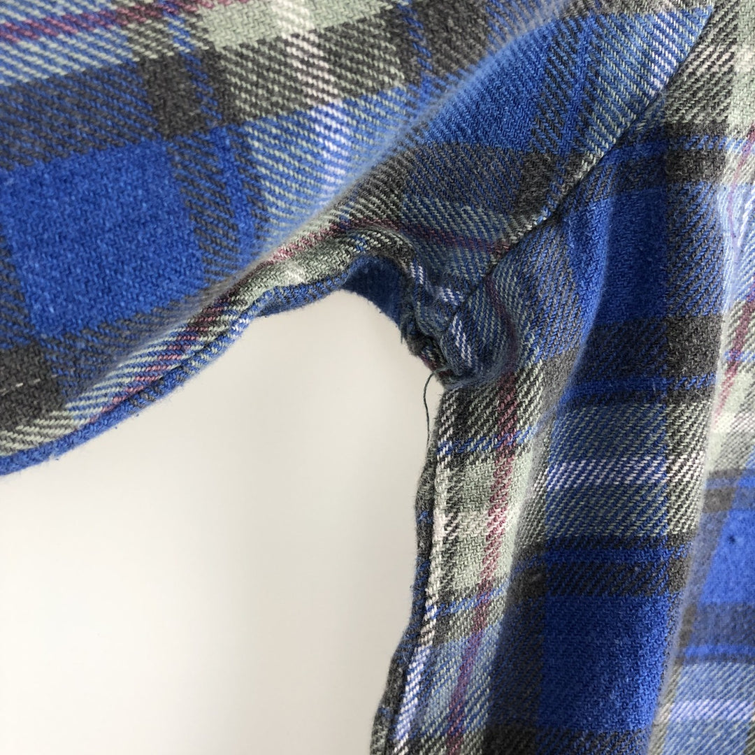 Bremo Textil Long-Sleeve Light Flannel Check Shirt, Men's Size L (approx.) cotton blue type Vintage Second Hand