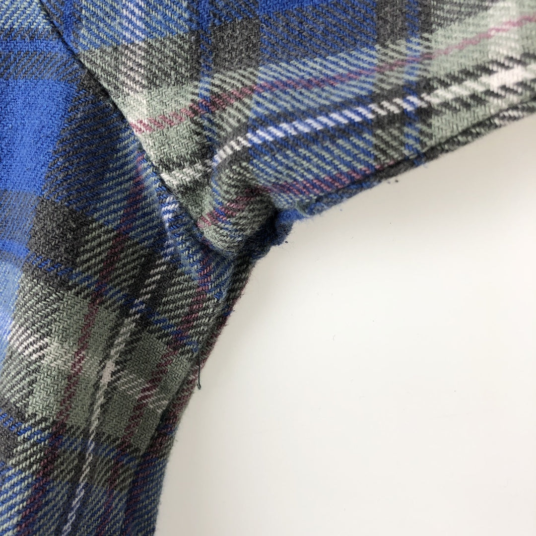 Bremo Textil Long-Sleeve Light Flannel Check Shirt, Men's Size L (approx.) cotton blue type Vintage Second Hand