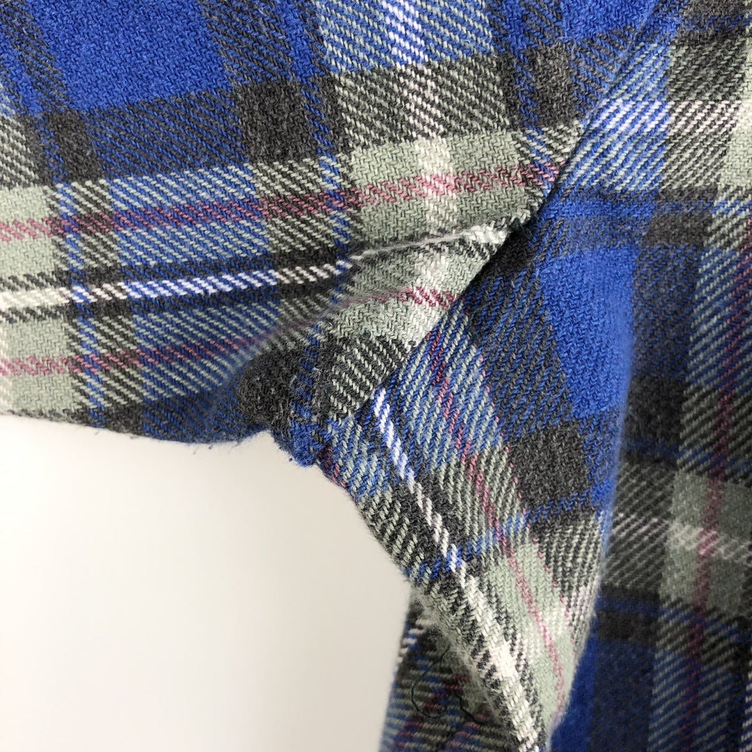 Bremo Textil Long-Sleeve Light Flannel Check Shirt, Men's Size L (approx.) cotton blue type Vintage Second Hand