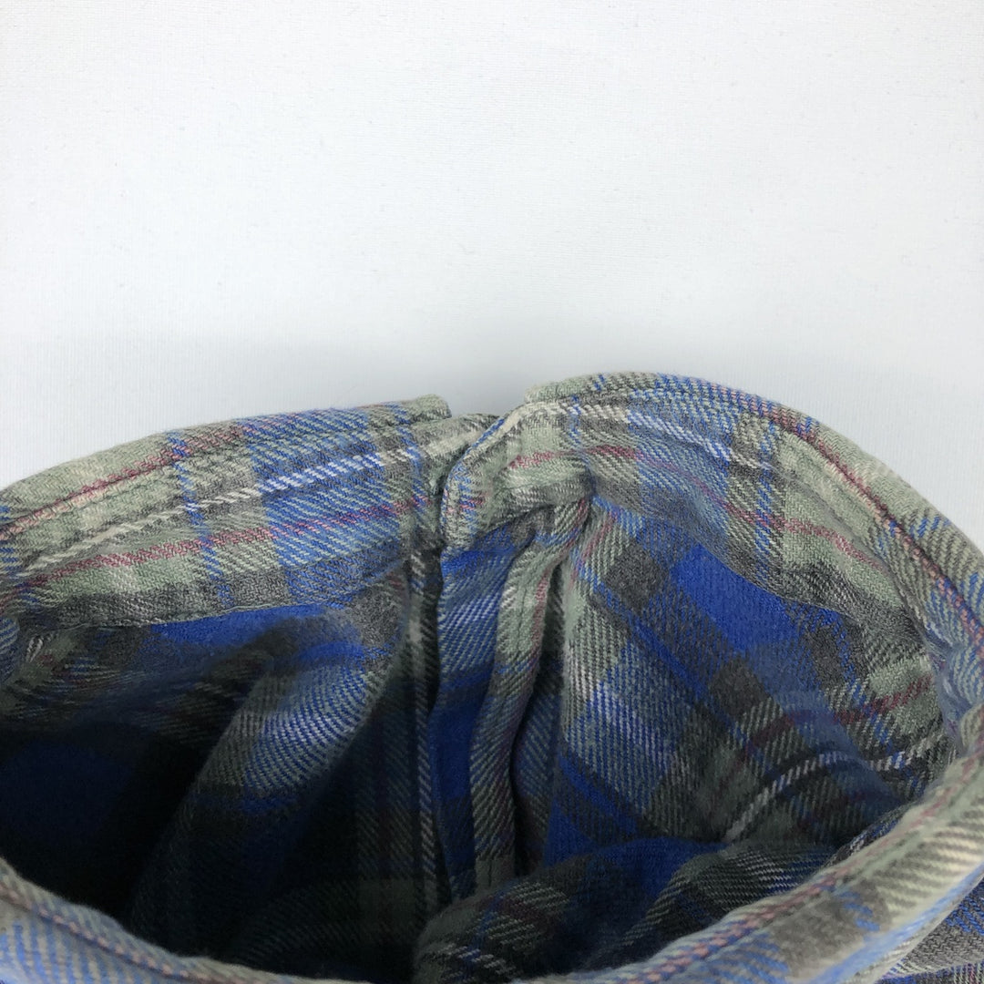 Bremo Textil Long-Sleeve Light Flannel Check Shirt, Men's Size L (approx.) cotton blue type Vintage Second Hand