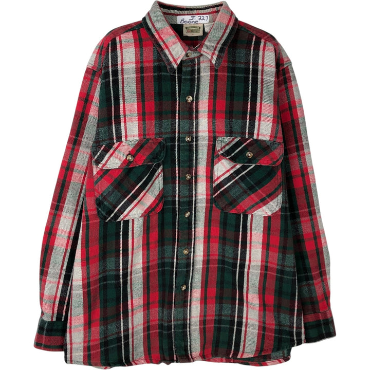 90'S Vintage Five Brother Long Sleeve Heavy Flannel Check Shirt, Men's Size L cotton red type Vintage Second Hand