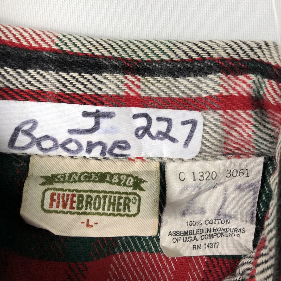 90'S Vintage Five Brother Long Sleeve Heavy Flannel Check Shirt, Men's Size L cotton red type Vintage Second Hand