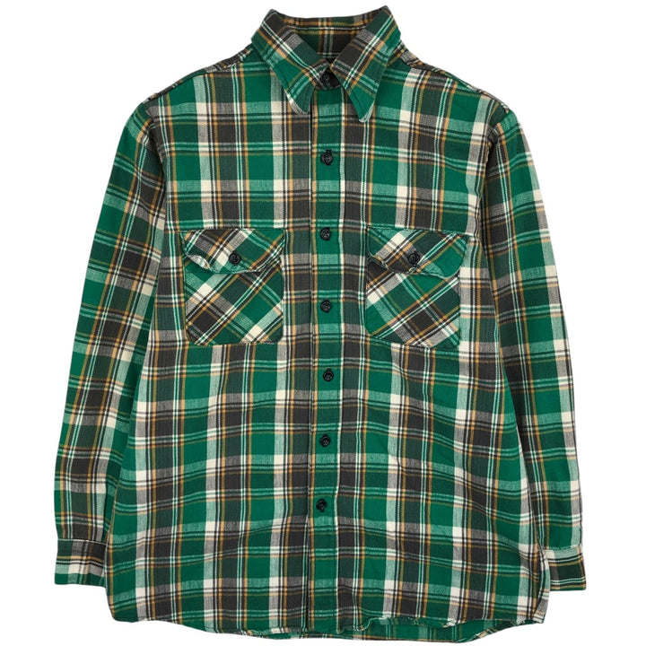 Long-sleeved flannel check shirt, men's size M equivalent, vintage. unclear green type Vintage Second Hand