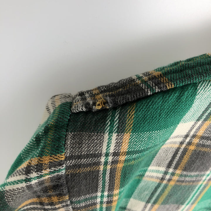 Long-sleeved flannel check shirt, men's size M equivalent, vintage. unclear green type Vintage Second Hand