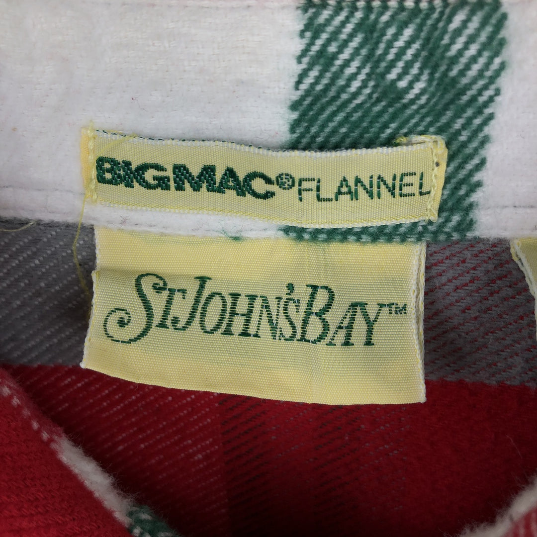 80s-90'S St. John's Bay BIG MAC Long-Sleeve Printed Flannel Check Shirt, Men's Size L (approx.), Vintage cotton red type Vintage Second Hand