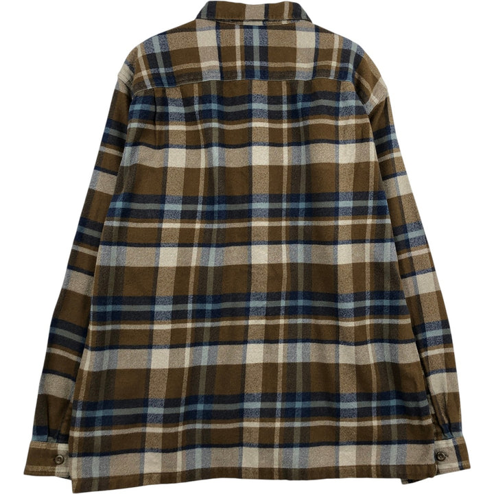 Patagonia ORGANIC COTTON 53947FA18 Long-Sleeve Light Flannel Check Shirt, Boxy Shirt, Men's Size L (approx.) Organic cotton brown type Vintage Second Hand
