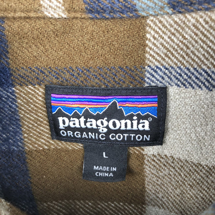 Patagonia ORGANIC COTTON 53947FA18 Long-Sleeve Light Flannel Check Shirt, Boxy Shirt, Men's Size L (approx.) Organic cotton brown type Vintage Second Hand