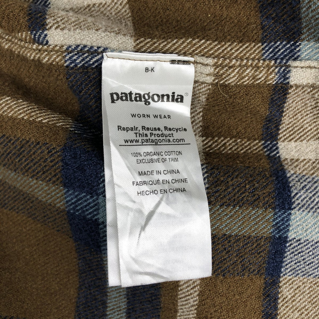 Patagonia ORGANIC COTTON 53947FA18 Long-Sleeve Light Flannel Check Shirt, Boxy Shirt, Men's Size L (approx.) Organic cotton brown type Vintage Second Hand