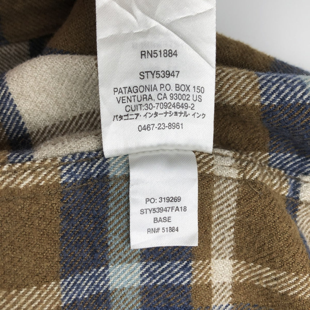 Patagonia ORGANIC COTTON 53947FA18 Long-Sleeve Light Flannel Check Shirt, Boxy Shirt, Men's Size L (approx.) Organic cotton brown type Vintage Second Hand