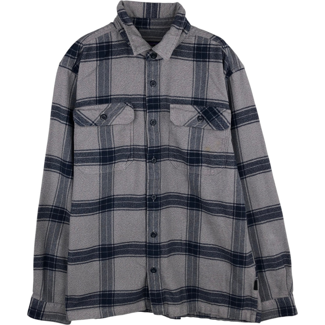 Patagonia ORGANIC COTTON 53947FA20 Long-Sleeve Light Flannel Check Shirt, Boxy Shirt, Men's Size M (approx.) Organic cotton gray type Vintage Second Hand