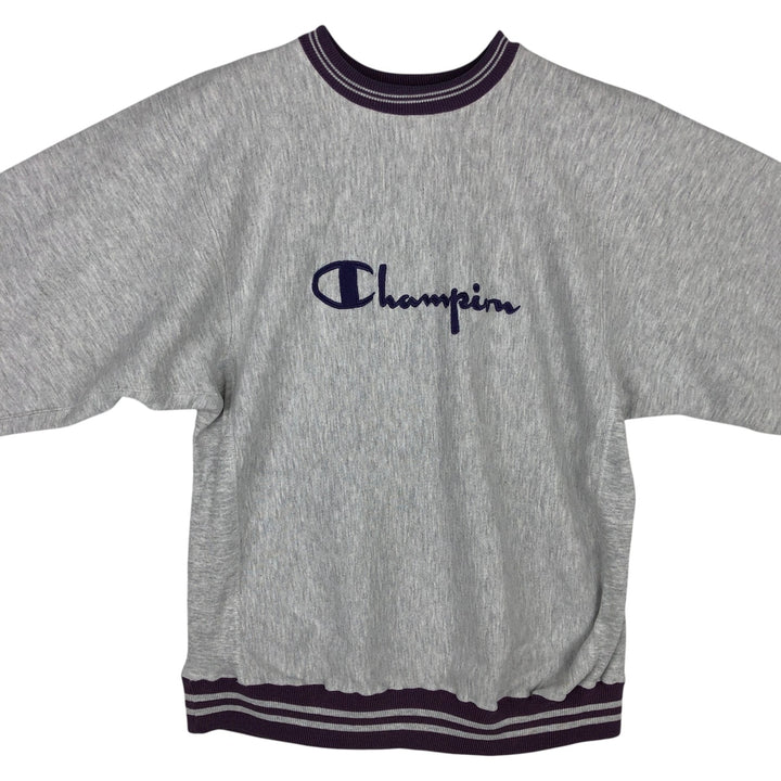90'S Champion Reverse Weave Logo Sweatshirt, Made in USA, Men's XL equivalent, Vintage cotton gray type Vintage Second Hand