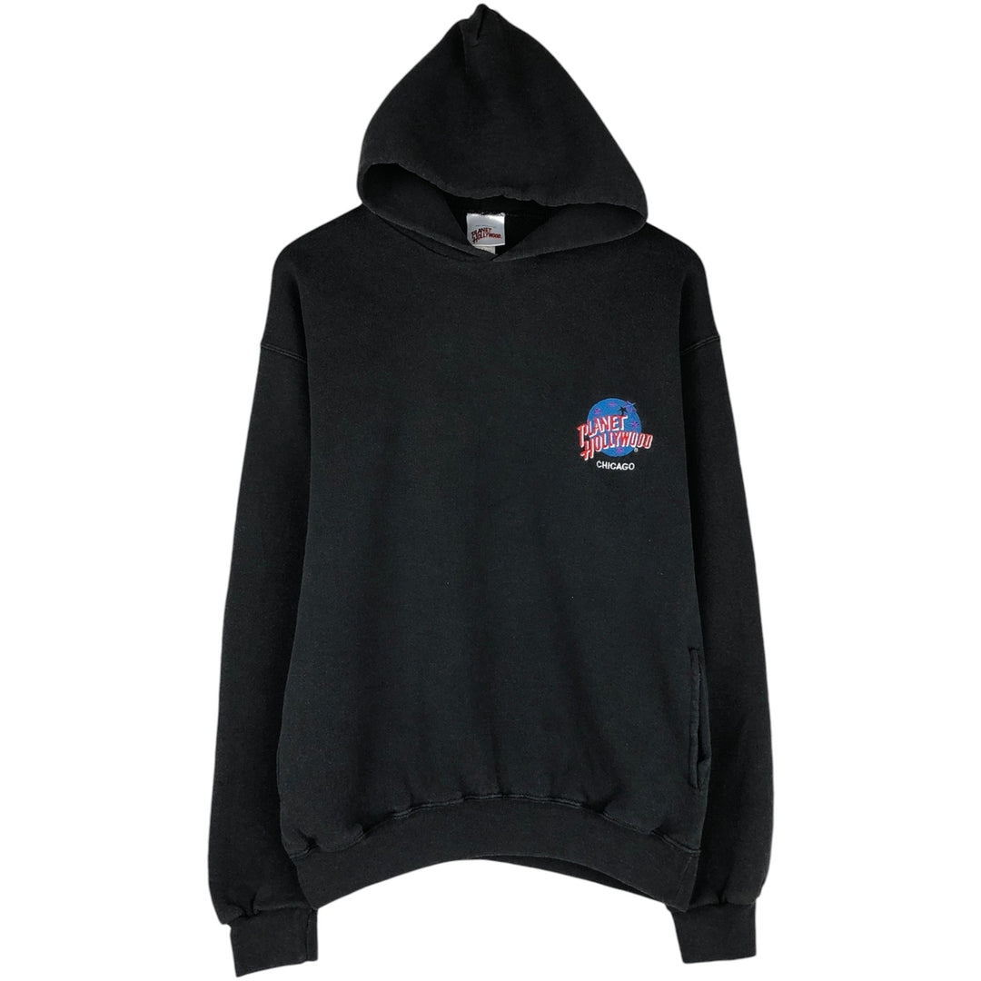 PLANET HOLLYWOOD Advertising Sweat Pullover Hoodie, Made in USA, Men's Size L (approx.) polyester black type Vintage Second Hand