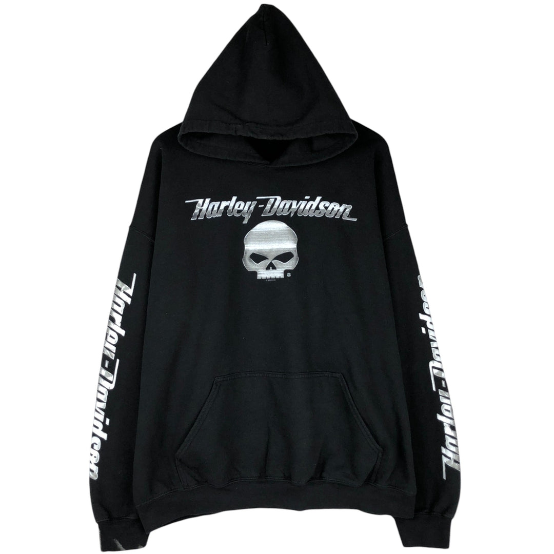 Harley-Davidson Skull Pattern Advertising Sweatshirt Pullover Hoodie, Men's XXL equivalent. unclear black type Vintage Second Hand