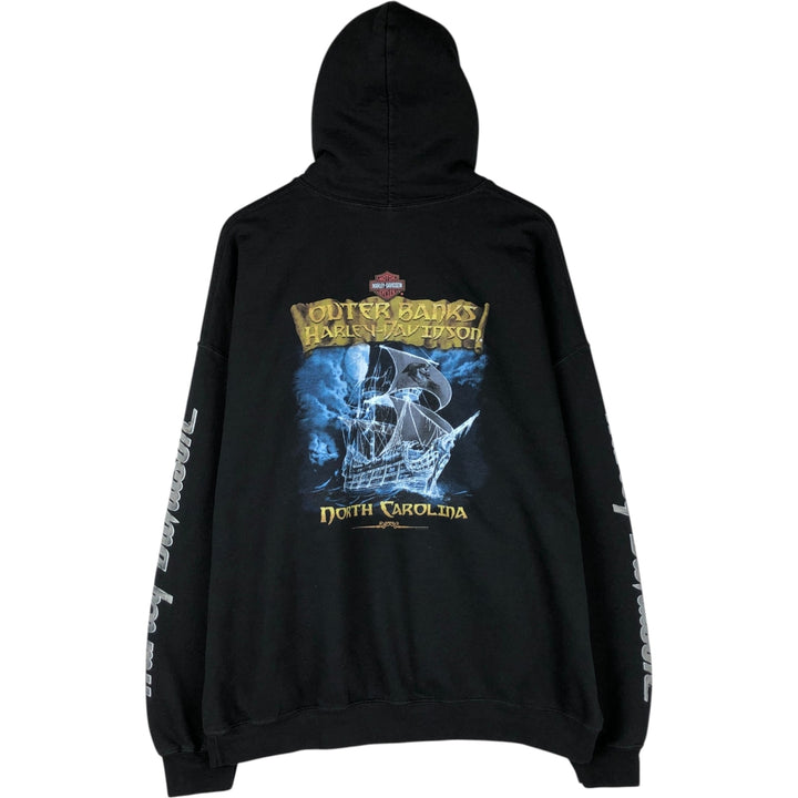 Harley-Davidson Skull Pattern Advertising Sweatshirt Pullover Hoodie, Men's XXL equivalent. unclear black type Vintage Second Hand
