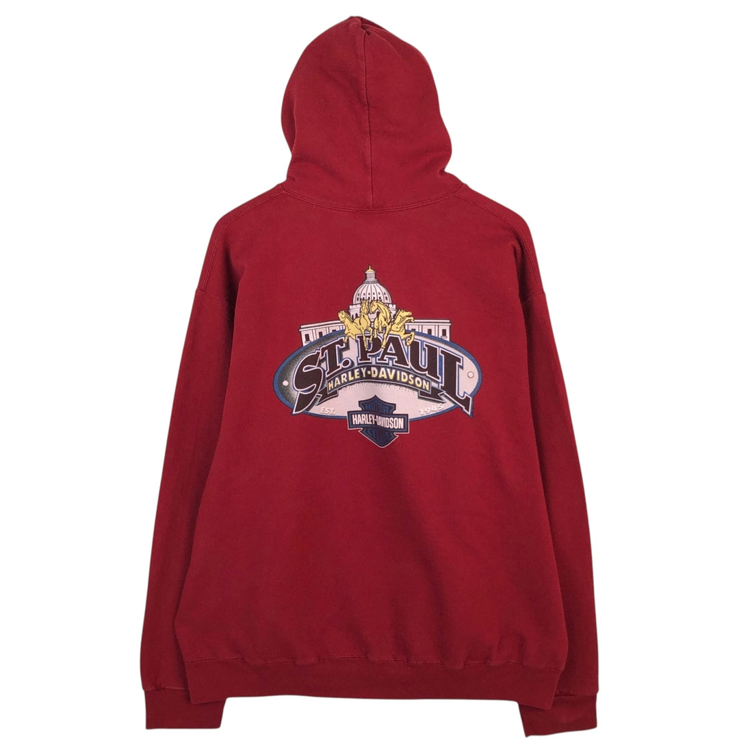 Harley-Davidson Advertising Pullover Hoodie, Men's XXL cotton red type reddish brown Vintage Second Hand