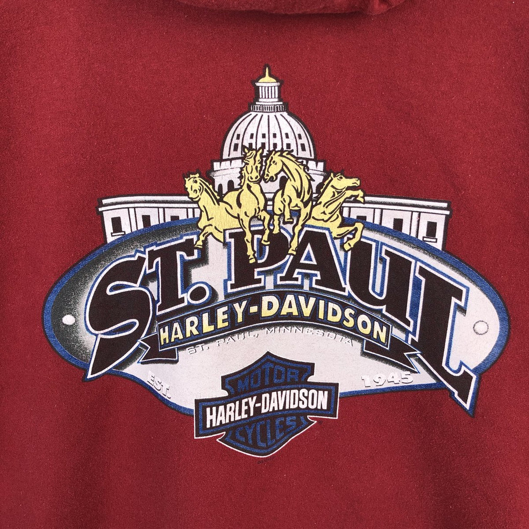 Harley-Davidson Advertising Pullover Hoodie, Men's XXL cotton red type reddish brown Vintage Second Hand