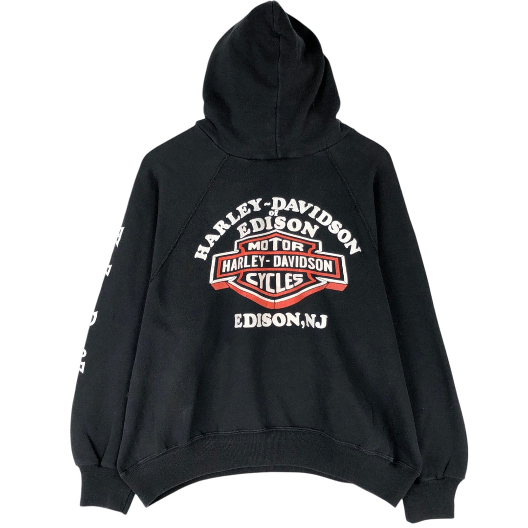 BASSETT-WALKER Harley-Davidson Advertising Sweat Pullover Hoodie, Made in USA, Men's Size XL (approx.) unclear black type Vintage Second Hand