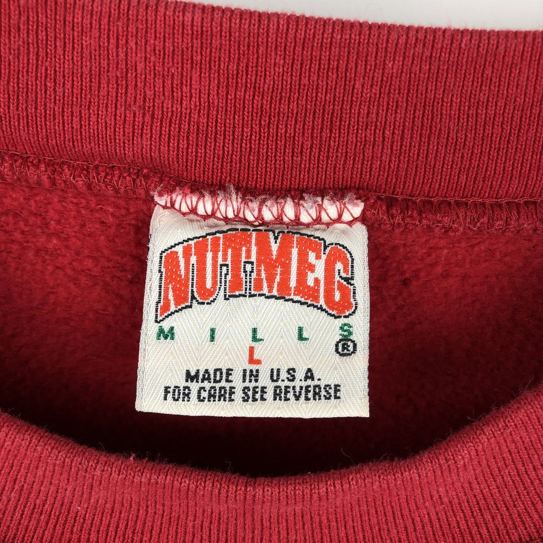 90'S Nutmeg College Sweatshirt, Made in USA, Men's Size L (approx.), Vintage unclear red type Vintage Second Hand