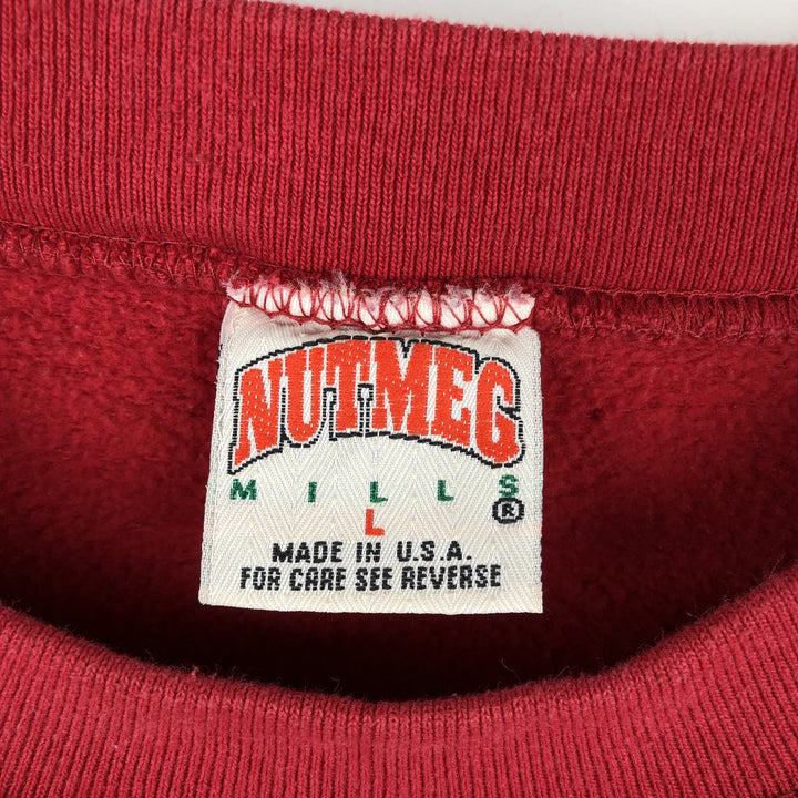 90'S Nutmeg College Sweatshirt, Made in USA, Men's Size L (approx.), Vintage unclear red type Vintage Second Hand