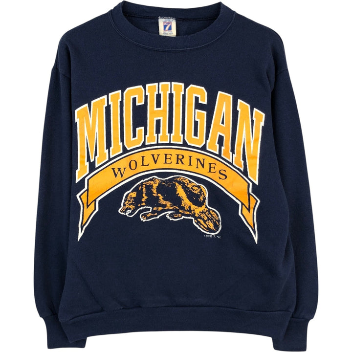 80s-90'S LOGO 7 INC University of Michigan College Character Sweatshirt, Made in USA, Men's Size M (approx.), Vintage cotton navy blue type Vintage Second Hand
