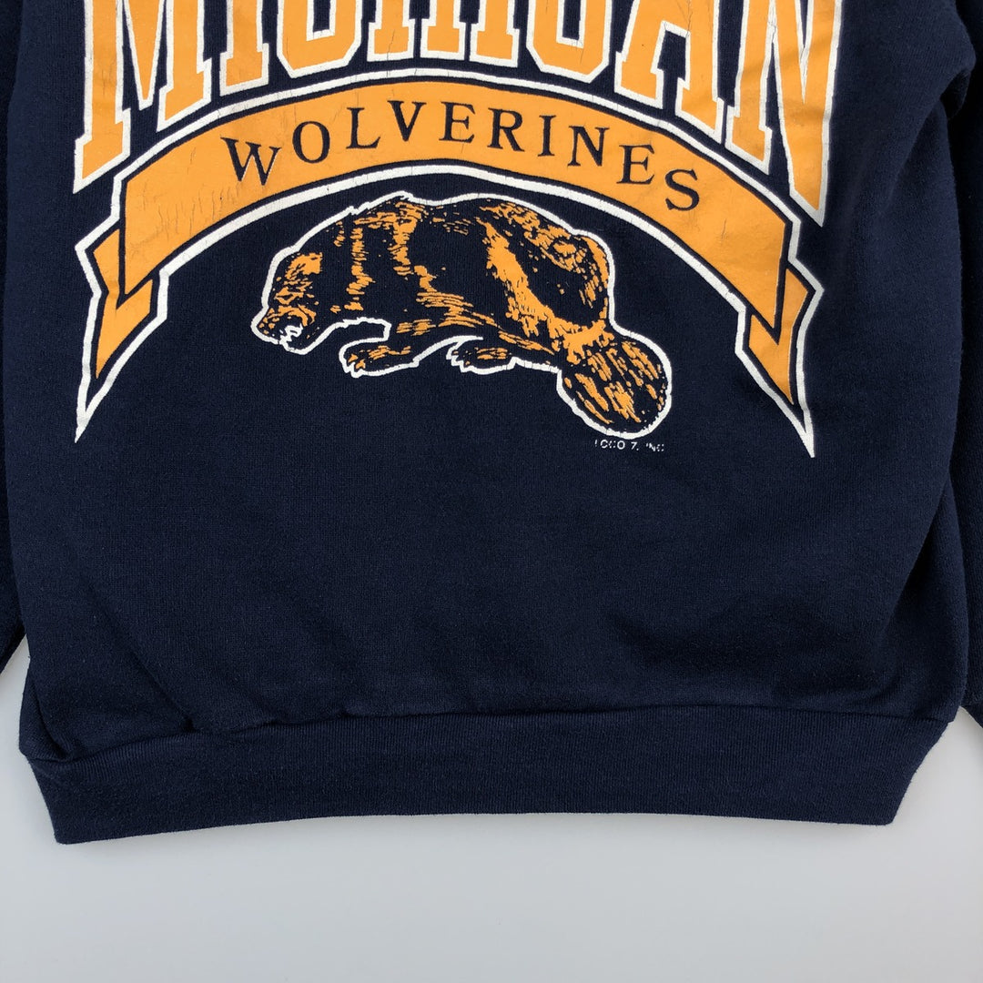 80s-90'S LOGO 7 INC University of Michigan College Character Sweatshirt, Made in USA, Men's Size M (approx.), Vintage cotton navy blue type Vintage Second Hand