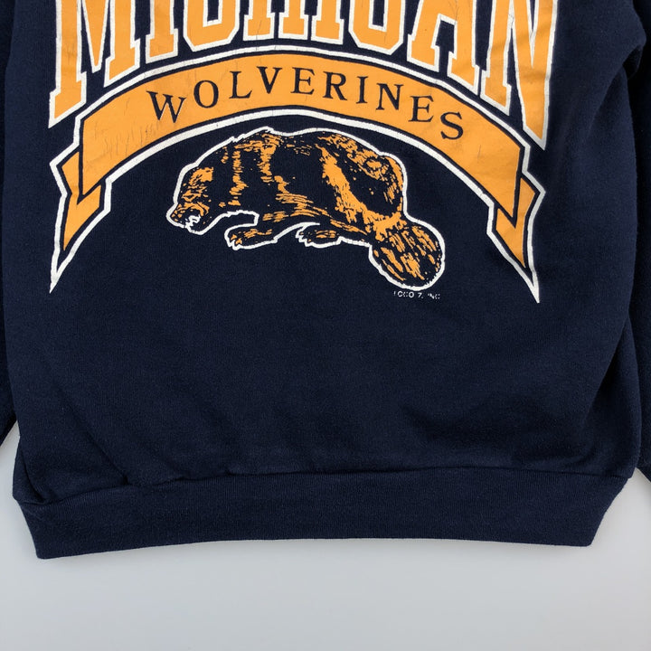 80s-90'S LOGO 7 INC University of Michigan College Character Sweatshirt, Made in USA, Men's Size M (approx.), Vintage cotton navy blue type Vintage Second Hand