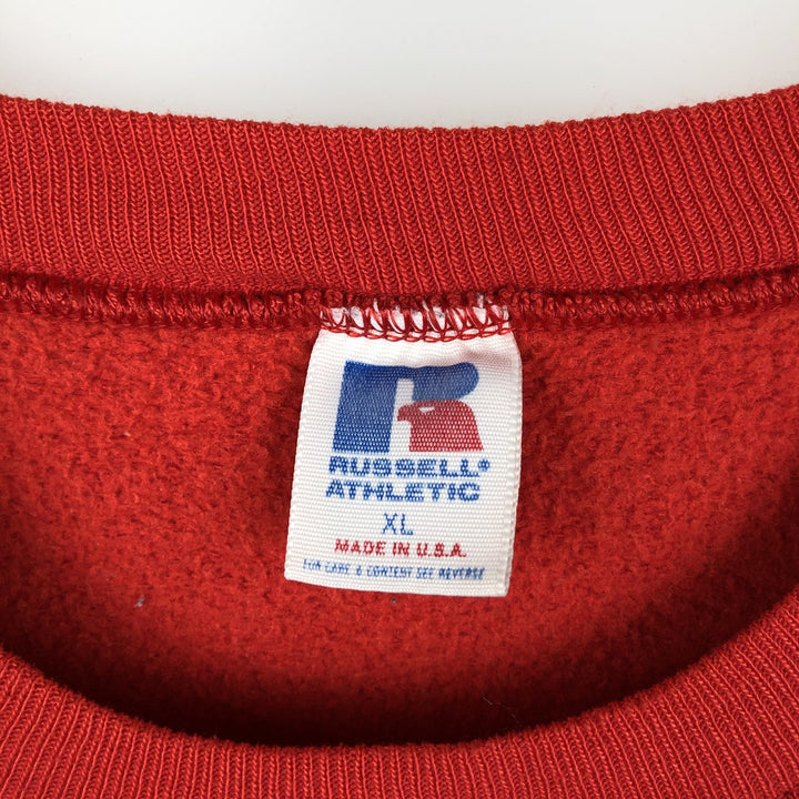 80s-90'S Russell College Sweatshirt, Made in USA, Men's XL, Vintage polyester red type Vintage Second Hand