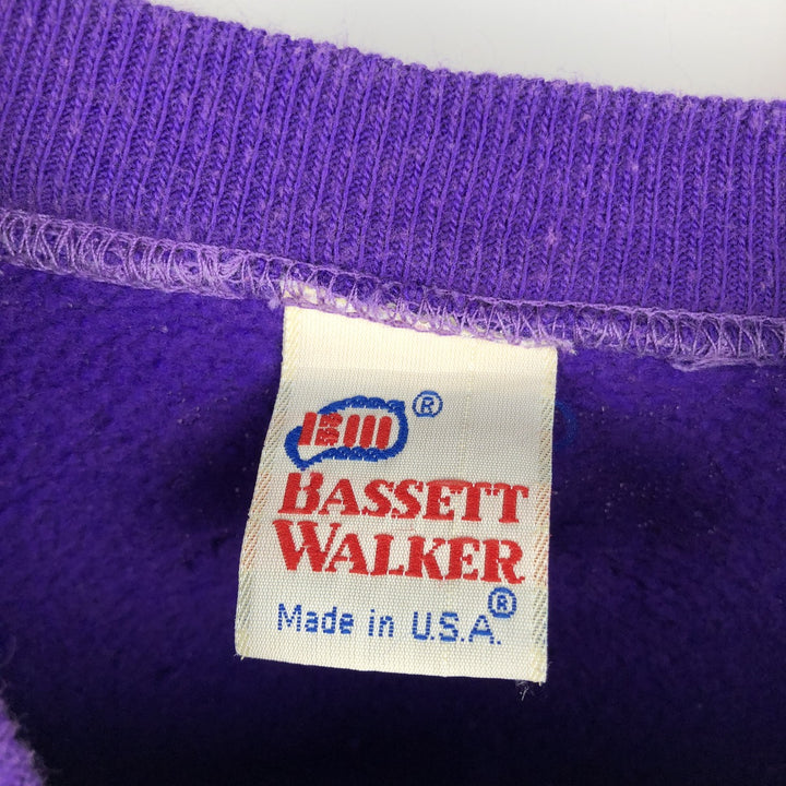 BASSETT WALKER College Sweatshirt, Made in USA, Men's XL equivalent. cotton purple type Vintage Second Hand