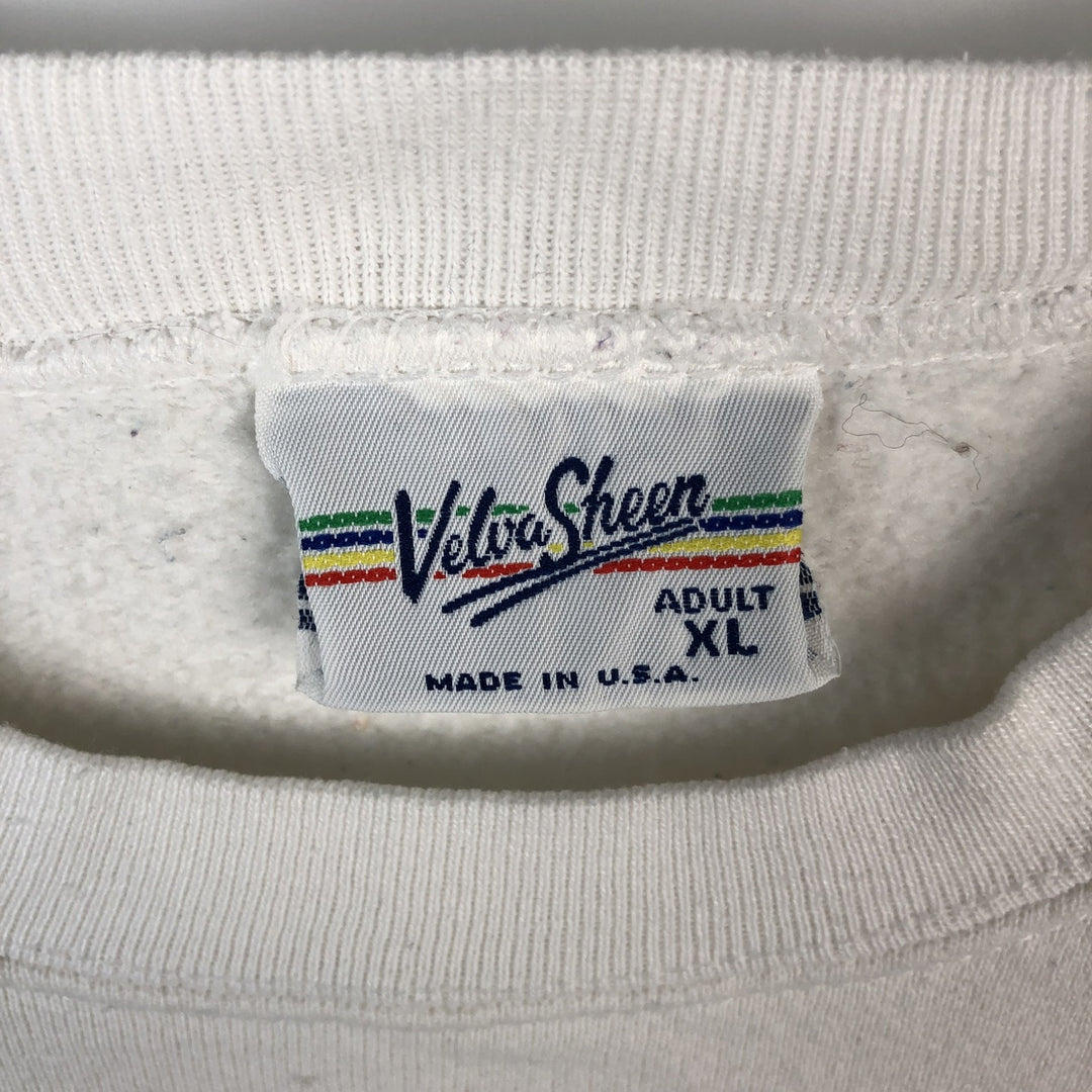 90'S Velva Sheen printed sweatshirt, made in USA, men's size XL equivalent, vintage. cotton white type Vintage Second Hand